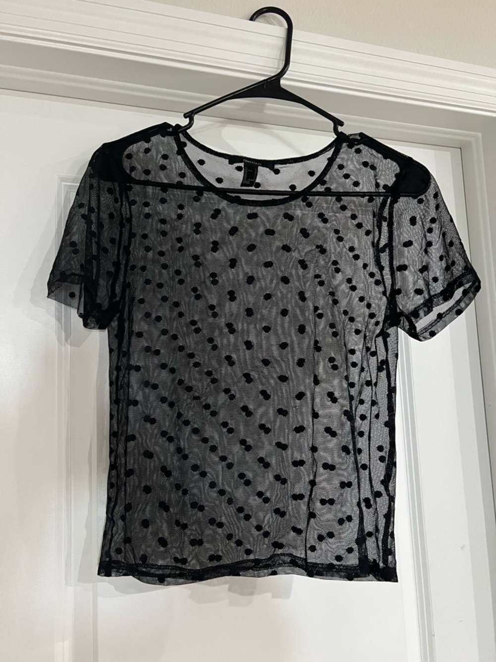 Forever 21 Black Sheer Polka Dot Short Sleeve Top